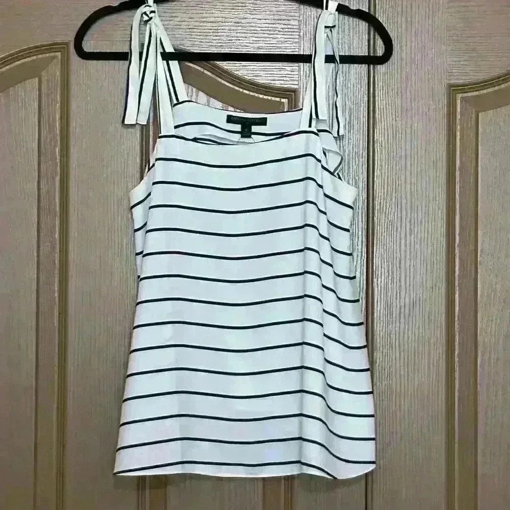 Banana Republic small striped tan tie straps navy white flowy NwT